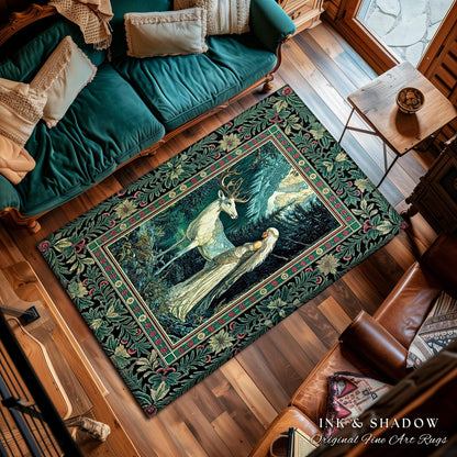 Magic Forest Princess Area Rug | Fairytale Fantasy Renaissance Dark Academia Forest Spirit Ethereal Woodland Folklore Accent Rug Elegant |