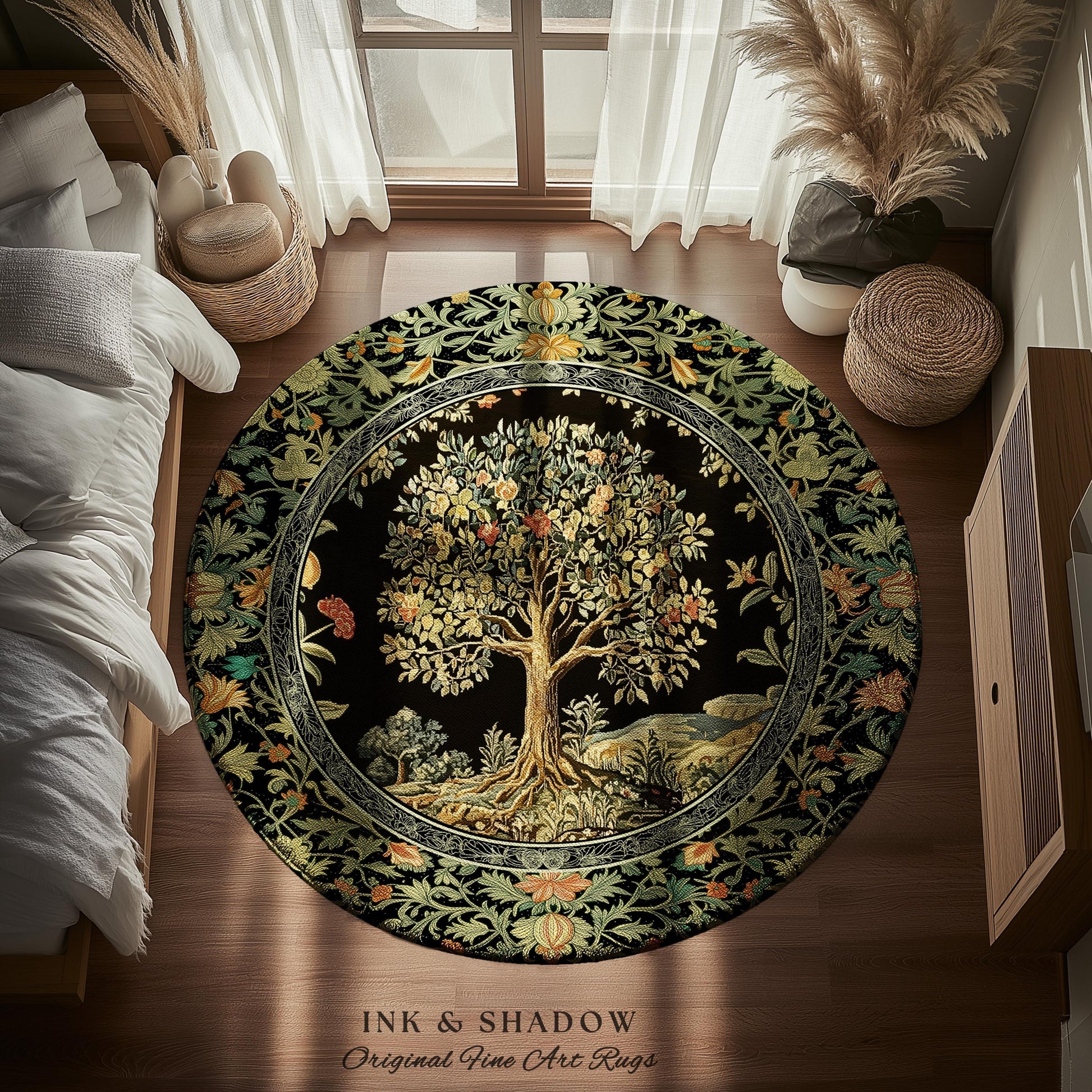 Regal Woodland Tree Rug | Floral Heritage Decor Rug Parisian Style Gothic Cottagecore Aesthetic Traditional Living Room Accent Chateaucore
