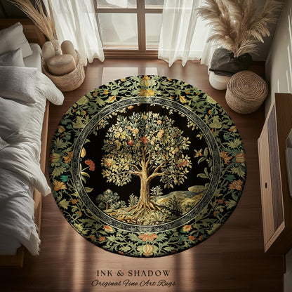 Regal Woodland Tree Rug | Floral Heritage Decor Rug Parisian Style Gothic Cottagecore Aesthetic Traditional Living Room Accent Chateaucore