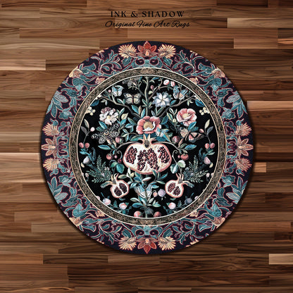 Witchy Dark Academia Pomegranate Rug Whimsigothic Floral Home Decor, Enchanted Woodland Cottagecore Botanical Victorian Gothic Nature Accent