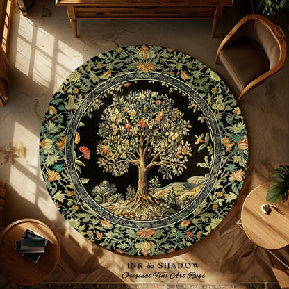 Regal Woodland Tree Rug | Floral Heritage Decor Rug Parisian Style Gothic Cottagecore Aesthetic Traditional Living Room Accent Chateaucore