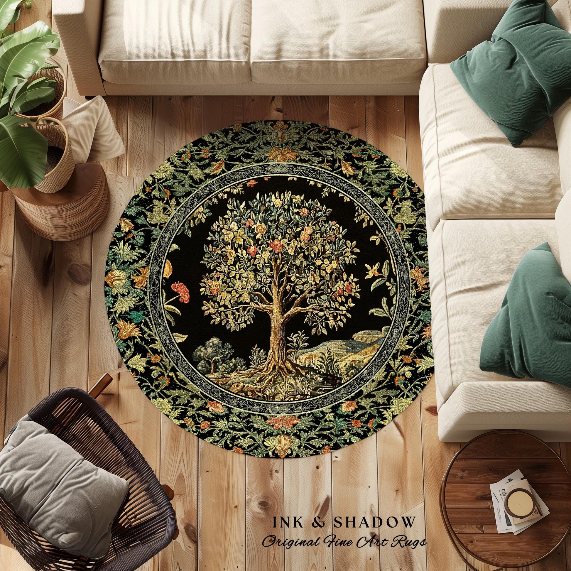 Regal Woodland Tree Rug | Floral Heritage Decor Rug Parisian Style Gothic Cottagecore Aesthetic Traditional Living Room Accent Chateaucore