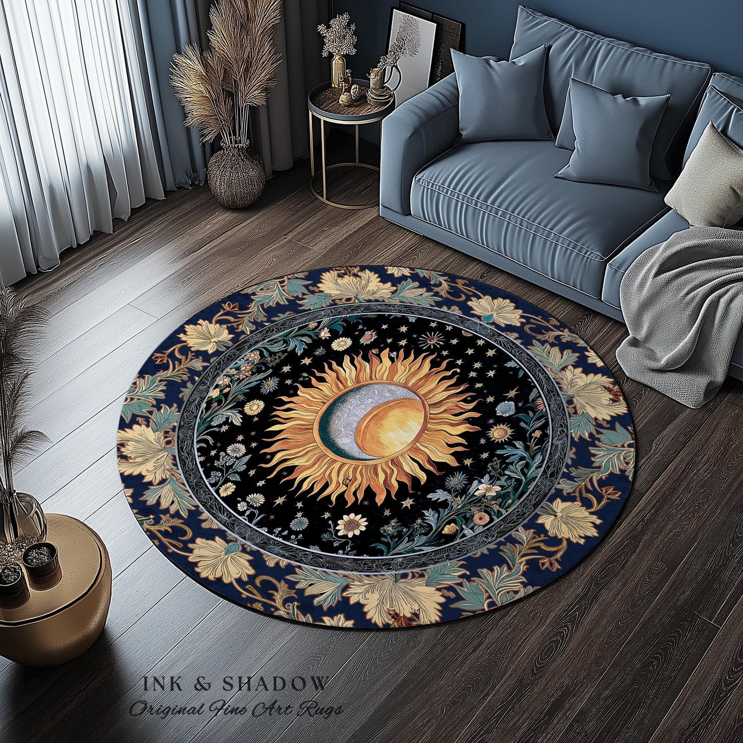 Lunar Energy Peaceful Bedroom Rug | Gothic Bohemian Astrology Mystic Whimsical Sun & Moon Maximalist Witchy Tarot Decor Celestial Accent Rug