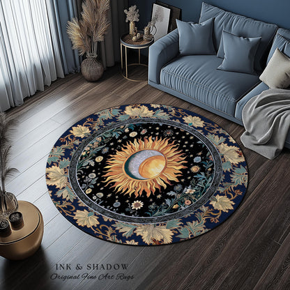Lunar Energy Peaceful Bedroom Rug | Gothic Bohemian Astrology Mystic Whimsical Sun & Moon Maximalist Witchy Tarot Decor Celestial Accent Rug