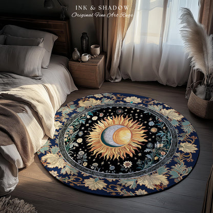 Lunar Energy Peaceful Bedroom Rug | Gothic Bohemian Astrology Mystic Whimsical Sun & Moon Maximalist Witchy Tarot Decor Celestial Accent Rug