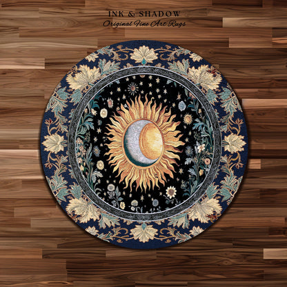Lunar Energy Peaceful Bedroom Rug | Gothic Bohemian Astrology Mystic Whimsical Sun & Moon Maximalist Witchy Tarot Decor Celestial Accent Rug