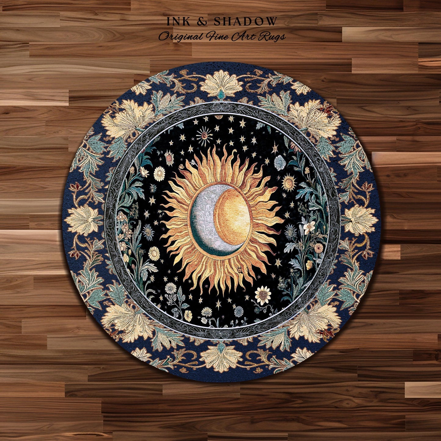 Lunar Energy Peaceful Bedroom Rug | Gothic Bohemian Astrology Mystic Whimsical Sun & Moon Maximalist Witchy Tarot Decor Celestial Accent Rug