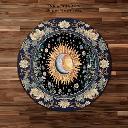 Lunar Energy Peaceful Bedroom Rug | Gothic Bohemian Astrology Mystic Whimsical Sun & Moon Maximalist Witchy Tarot Decor Celestial Accent Rug