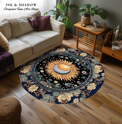 Lunar Energy Peaceful Bedroom Rug | Gothic Bohemian Astrology Mystic Whimsical Sun & Moon Maximalist Witchy Tarot Decor Celestial Accent Rug