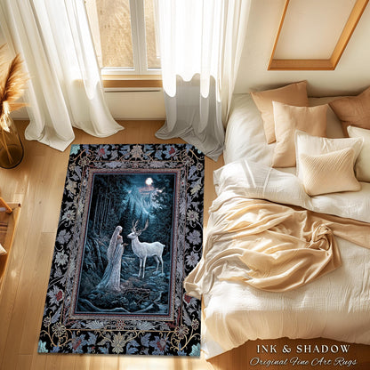 Moonlit Deer Forest Rug | Midnight Magic Folklore Accent Rug