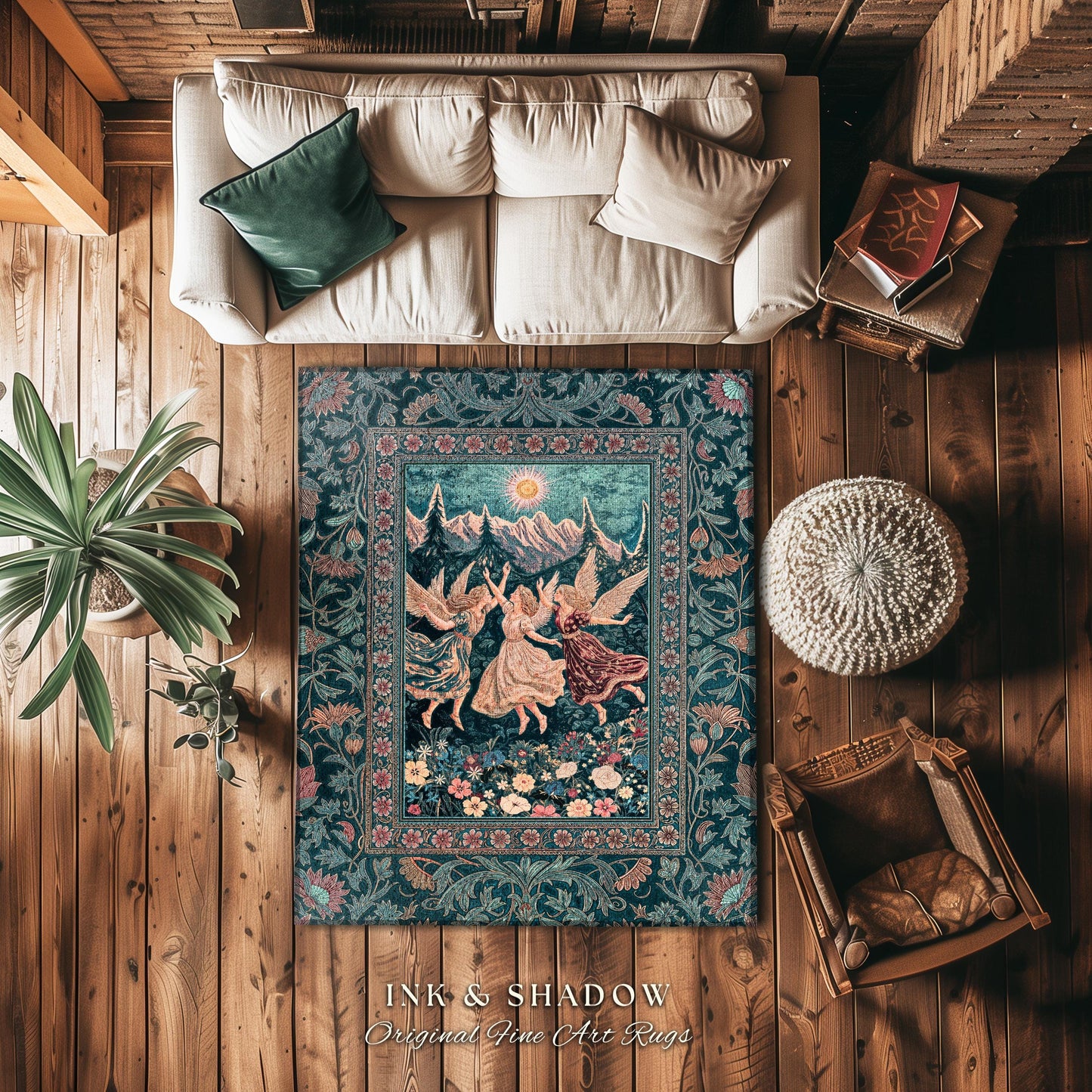 Sunny Wildflower Meadow Fairy Area Rug | Midsummer Aesthetic Bedroom Decor Folklore Fairytale Enchanted Medieval Angels Cottagecore Coquette
