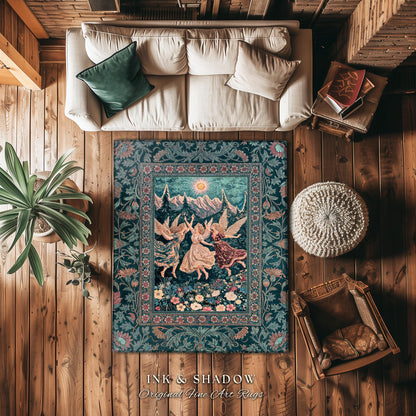 Sunny Wildflower Meadow Fairy Area Rug | Midsummer Aesthetic Bedroom Decor Folklore Fairytale Enchanted Medieval Angels Cottagecore Coquette