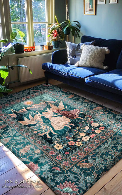 Sunny Wildflower Meadow Fairy Area Rug | Midsummer Aesthetic Bedroom Decor Folklore Fairytale Enchanted Medieval Angels Cottagecore Coquette