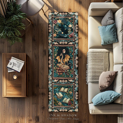 Fantasy Accent Rug Medieval Dragon | Medieval Library Aesthetic Gothic Cottagecore Decor for Book Nook Crowcore Fairytale Bedroom Area Rug |