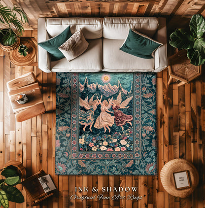 Sunny Wildflower Meadow Fairy Area Rug | Midsummer Aesthetic Bedroom Decor Folklore Fairytale Enchanted Medieval Angels Cottagecore Coquette