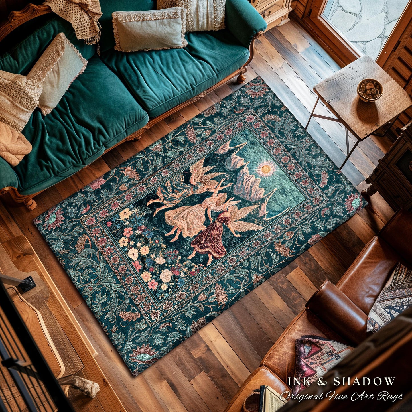 Sunny Wildflower Meadow Fairy Area Rug | Midsummer Aesthetic Bedroom Decor Folklore Fairytale Enchanted Medieval Angels Cottagecore Coquette