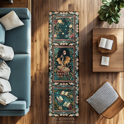 Fantasy Accent Rug Medieval Dragon | Medieval Library Aesthetic Gothic Cottagecore Decor for Book Nook Crowcore Fairytale Bedroom Area Rug |