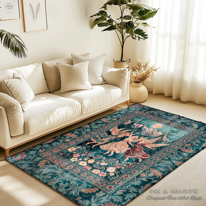 Sunny Wildflower Meadow Fairy Area Rug | Midsummer Aesthetic Bedroom Decor Folklore Fairytale Enchanted Medieval Angels Cottagecore Coquette