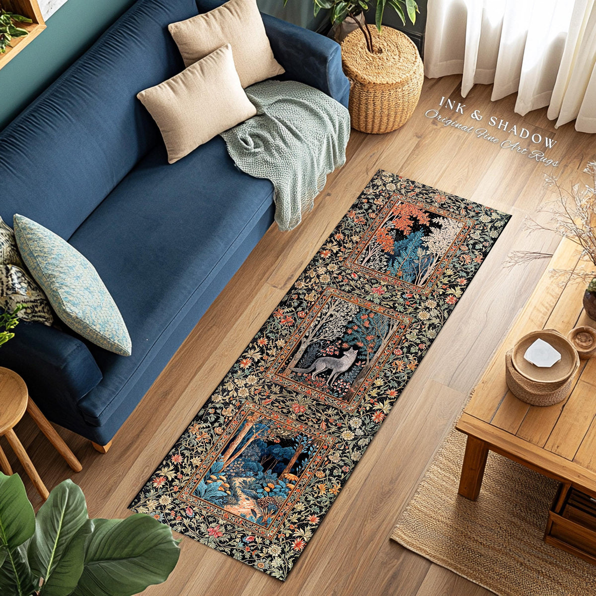 Rustic Scandinavian Home Accent Rug | Boho Woodland Room Decor Whimsical Cottagecore Elegance Homey Aesthetic Magical Nature Inspired Room