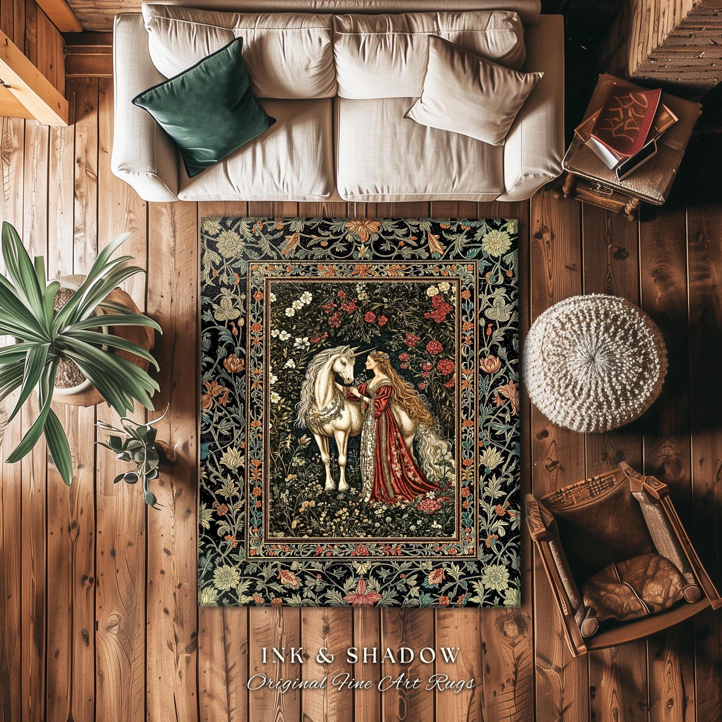 Gothic Romance Storybook Cozy Area Rug | Dark Academia Fairytale Home Accent Medieval Coquette Cottagecore Dreamy Regal Bedroom Decor Boho