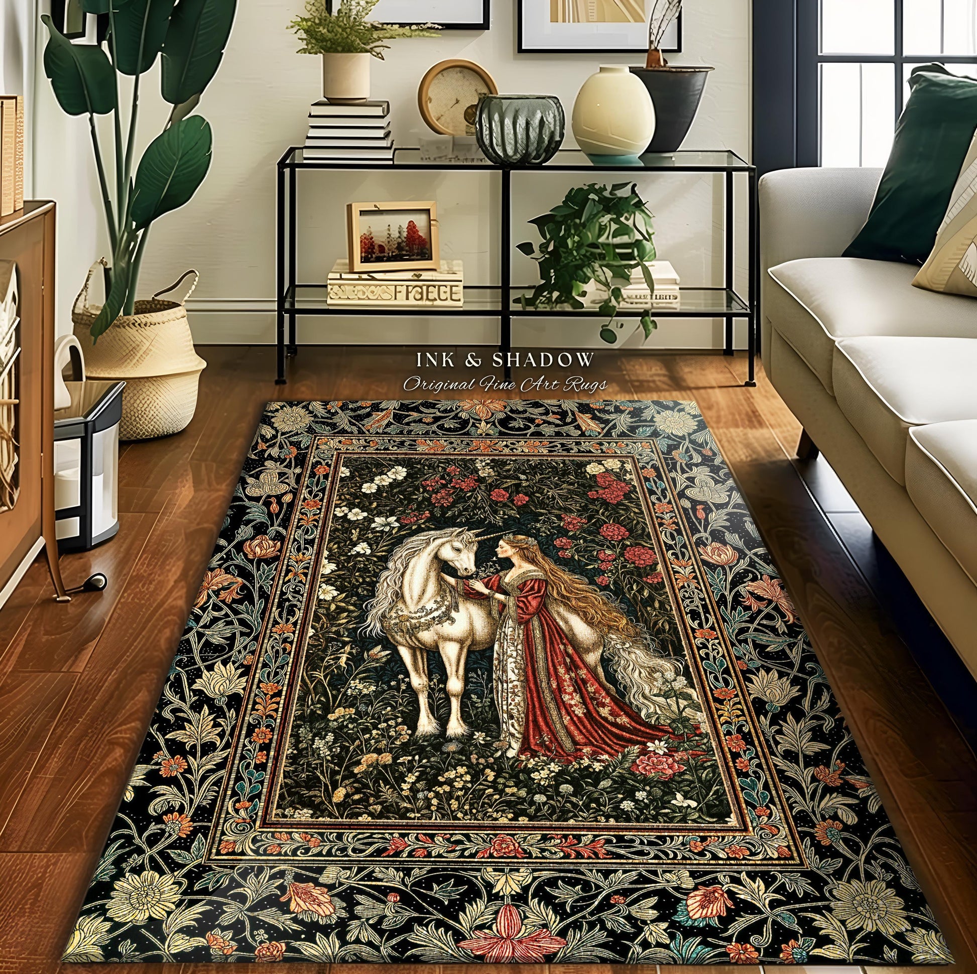 Gothic Romance Storybook Cozy Area Rug | Dark Academia Fairytale Home Accent Medieval Coquette Cottagecore Dreamy Regal Bedroom Decor Boho