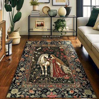 Gothic Romance Storybook Cozy Area Rug | Dark Academia Fairytale Home Accent Medieval Coquette Cottagecore Dreamy Regal Bedroom Decor Boho