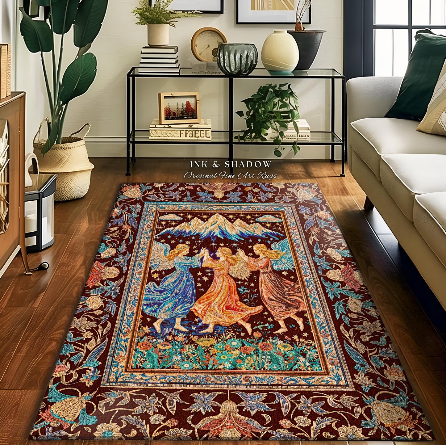 Spring Goddesses Wildflower Fairy Rug | Medieval Academia Bedroom Accent Dark Cottagecore Dreamy Ethereal Fairytale Bohemian Home Aesthetic