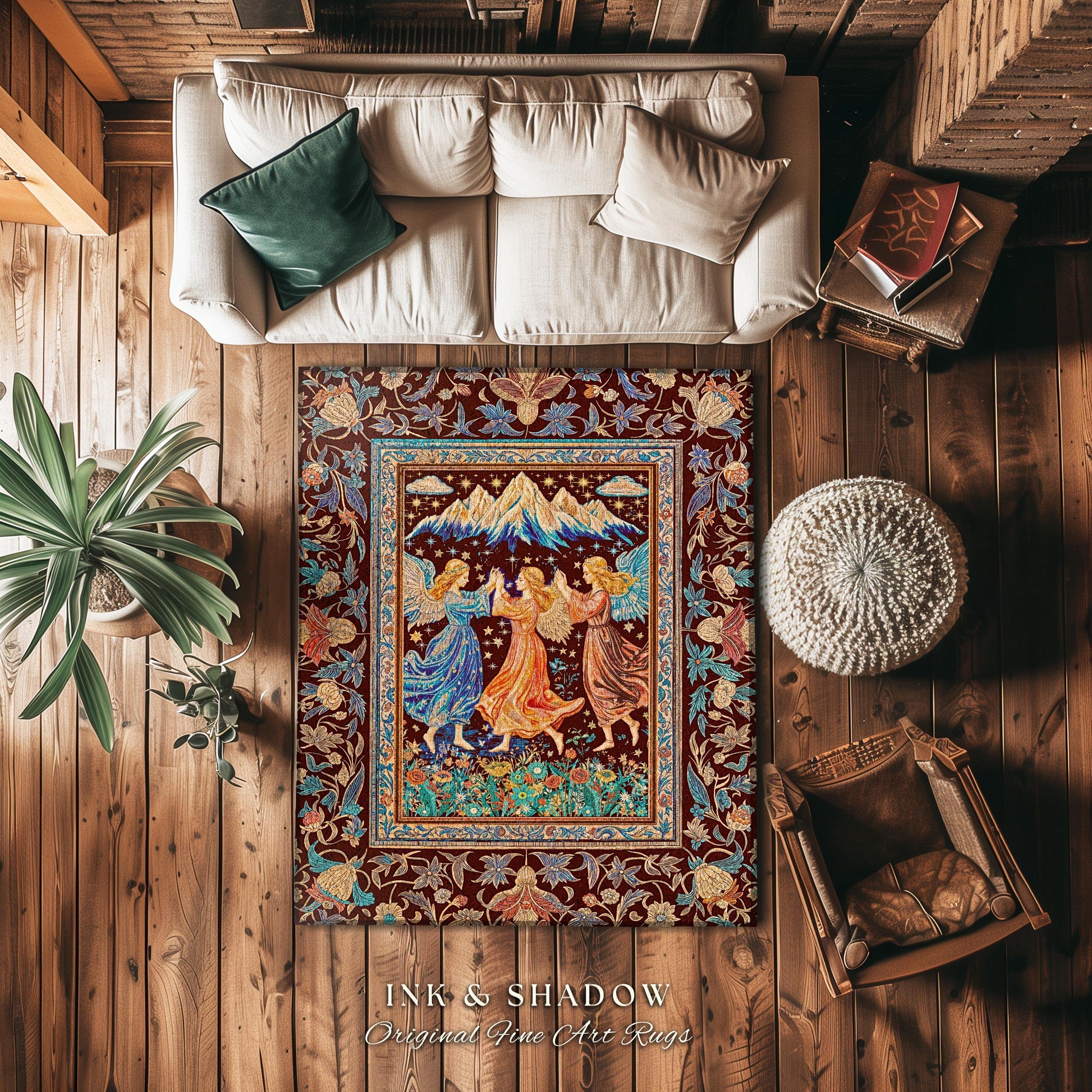Spring Goddesses Wildflower Fairy Rug | Medieval Academia Bedroom Accent Dark Cottagecore Dreamy Ethereal Fairytale Bohemian Home Aesthetic