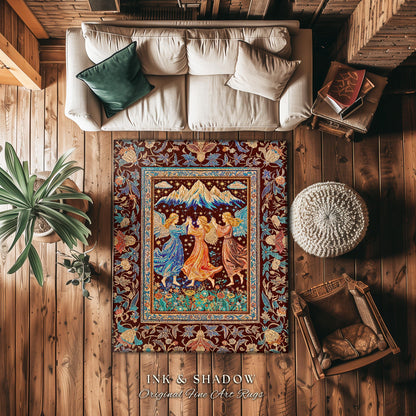 Spring Goddesses Wildflower Fairy Rug | Medieval Academia Bedroom Accent Dark Cottagecore Dreamy Ethereal Fairytale Bohemian Home Aesthetic