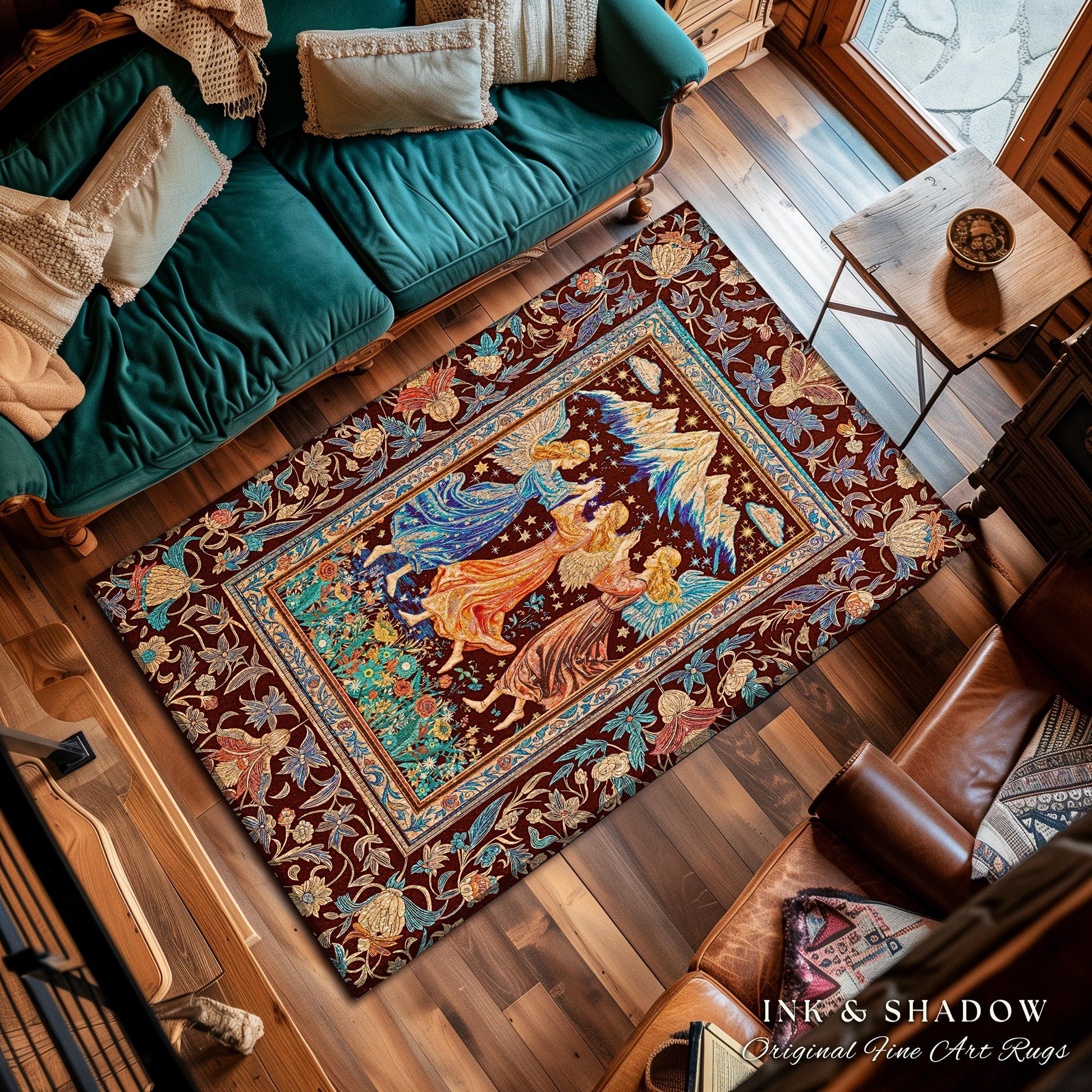 Spring Goddesses Wildflower Fairy Rug | Medieval Academia Bedroom Accent Dark Cottagecore Dreamy Ethereal Fairytale Bohemian Home Aesthetic