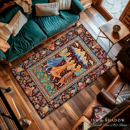 Spring Goddesses Wildflower Fairy Rug | Medieval Academia Bedroom Accent Dark Cottagecore Dreamy Ethereal Fairytale Bohemian Home Aesthetic