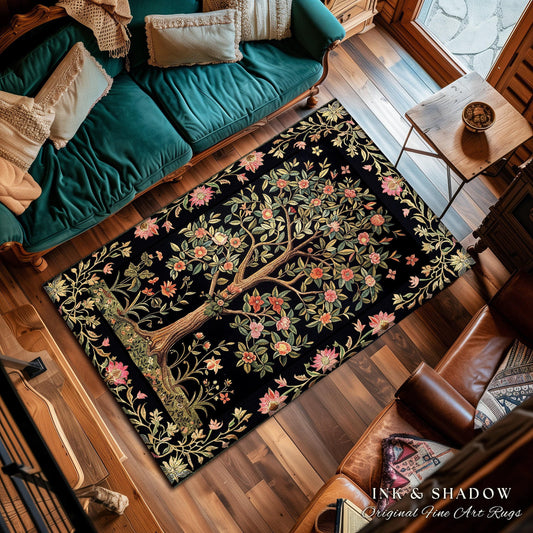 Tree of Life Area Rug | Bohemian Aesthetic Living Room Home Decor Rustic Housewarming Gift Cottagecore Earth Tone Bedroom Floor Mat Indie |