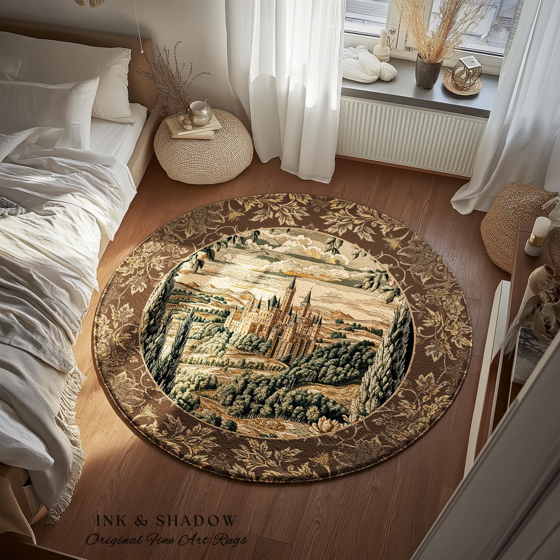 Romantic Victorian Botanical Accent Rug | Medieval Woodland Fairytale Castle Whimsigothic Folklore Romantic Princesscore Victorian Artwork