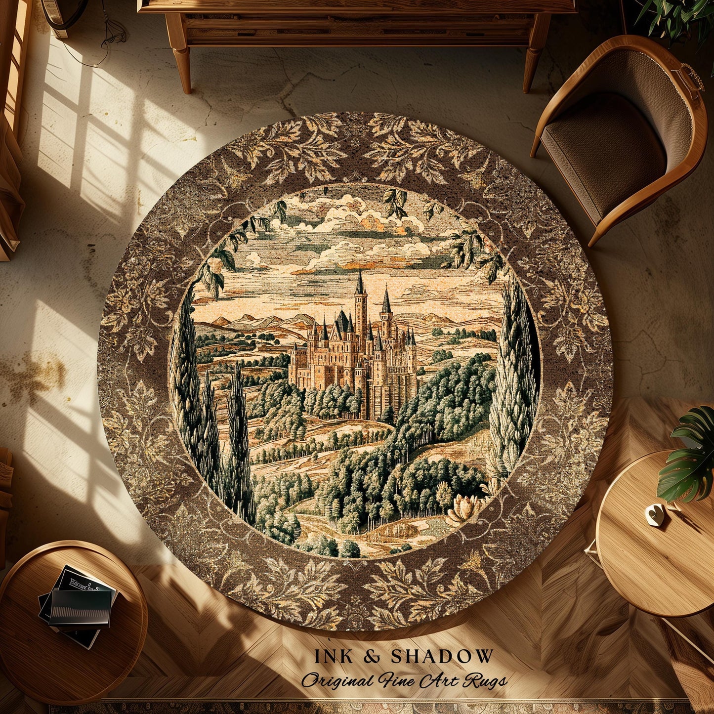 Romantic Victorian Botanical Accent Rug | Medieval Woodland Fairytale Castle Whimsigothic Folklore Romantic Princesscore Victorian Artwork