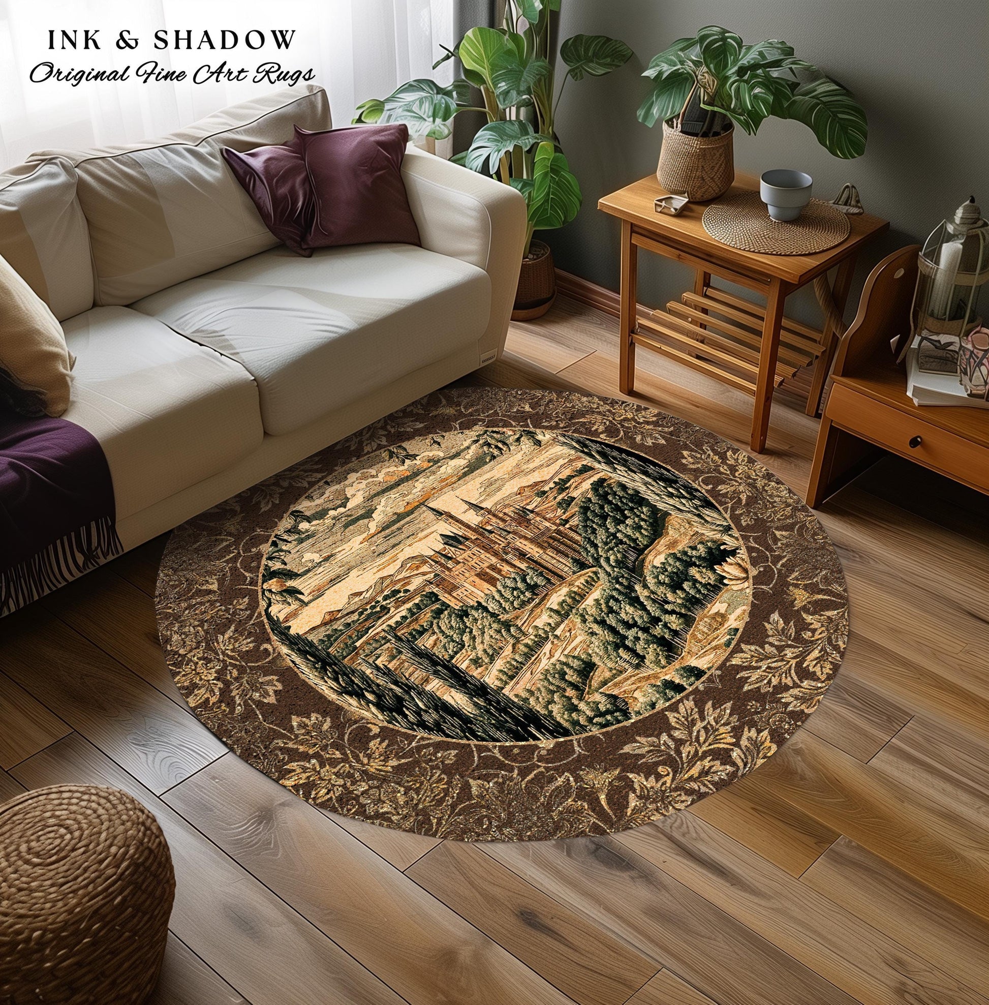 Romantic Victorian Botanical Accent Rug | Medieval Woodland Fairytale Castle Whimsigothic Folklore Romantic Princesscore Victorian Artwork |