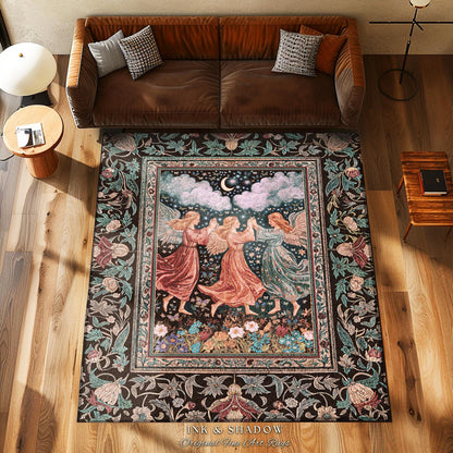 Medieval Pastel Angels Area Rug | Whimsical Fairytale Folklore Bedroom Accent Dark Academia Aesthetic Enchanted Cottagecore Ethereal Style