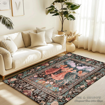 Medieval Pastel Angels Area Rug | Whimsical Fairytale Folklore Bedroom Accent Dark Academia Aesthetic Enchanted Cottagecore Ethereal Style