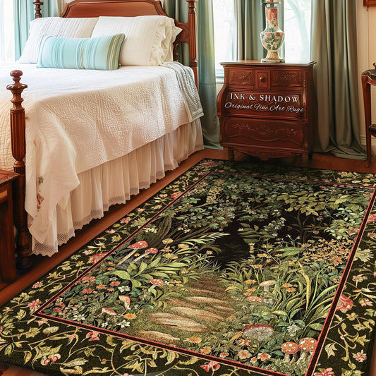 Toadstool Forest Mystical Mushroom Rug | Dark Academia Folklore Forest Inspired Fairycore Botanical Aesthetic Accent Rug Magical Medieval