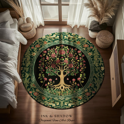 Floral Victorian Garden Tree Rug | Baroque Floral Design Folk Art Inspired Medieval Botanical Decor Romantic Rococo Cottagecore Accent Rug |