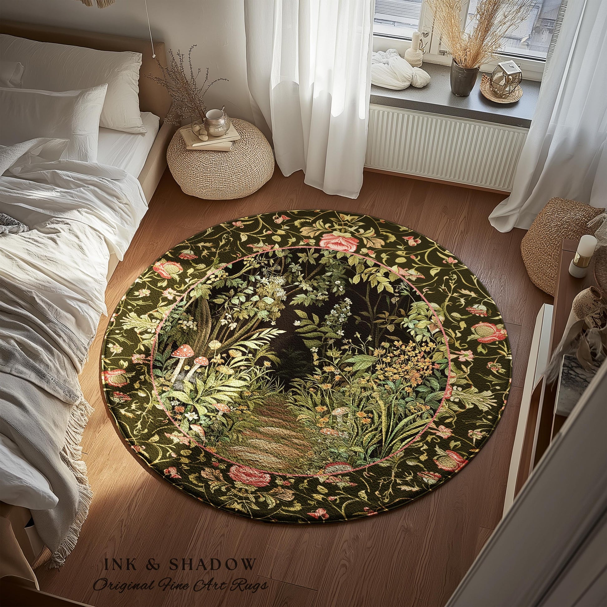 Toadstool Forest Mystical Mushroom Rug | Dark Academia Folklore Forest Inspired Fairycore Botanical Aesthetic Accent Rug Magical Medieval