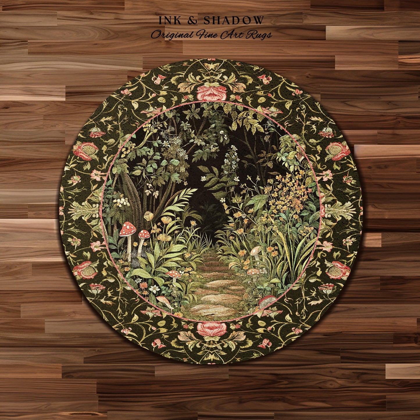 Toadstool Forest Mystical Mushroom Rug | Dark Academia Folklore Forest Inspired Fairycore Botanical Aesthetic Accent Rug Magical Medieval
