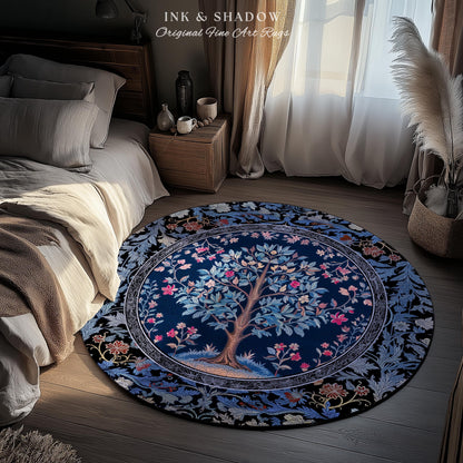 Dark Woodland Rich Baroque Tree of Life Rug | Intricate Garden Decor Romantic Baroque Floral Accent Morris Inspired Woodland Folk Art Style