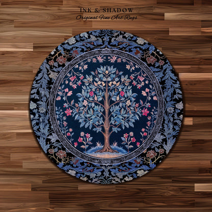 Dark Woodland Rich Baroque Tree of Life Rug | Intricate Garden Decor Romantic Baroque Floral Accent Morris Inspired Woodland Folk Art Style