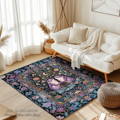 Enchanted Garden Frog Lover Accent Rug | Folklore Bedroom Area Mystical Fantasy Cottagecore Style Fairycore Decor Celestial Nature Whimsical