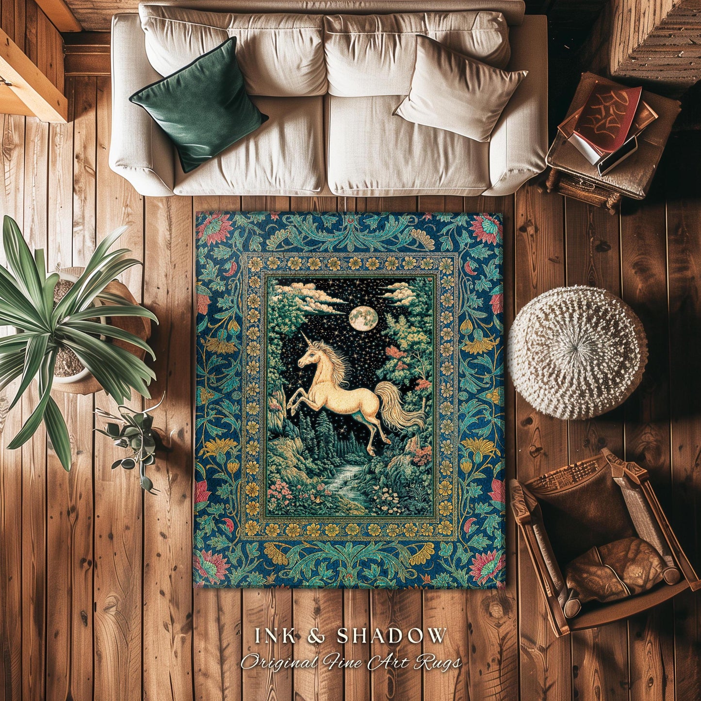 Unicorn Meadow Magical Aesthetic Rug | Castlecore Forest Fantasy Decor Fairytale Accent Regal Mystical Baroque Bedroom Regency Style Decor