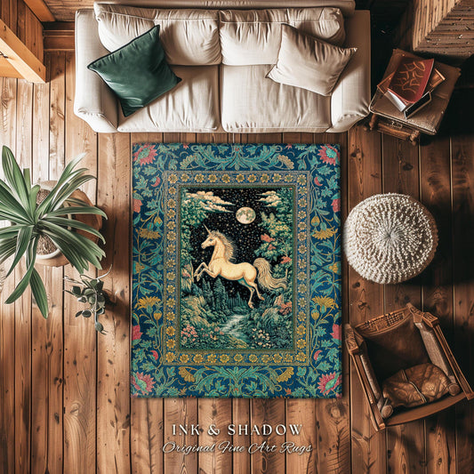 Unicorn Meadow Magical Aesthetic Rug | Castlecore Forest Fantasy Decor Fairytale Accent Regal Mystical Baroque Bedroom Regency Style Decor