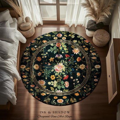 Dark Academia Wildflower Rug | Floral Aesthetic Ornate Gothic Home Decor Whimsical Rustic Housewarming Gift Dark Academia Ethereal Bedroom |