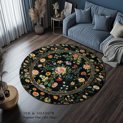 Dark Academia Wildflower Rug | Floral Aesthetic Ornate Gothic Home Decor Whimsical Rustic Housewarming Gift Dark Academia Ethereal Bedroom |
