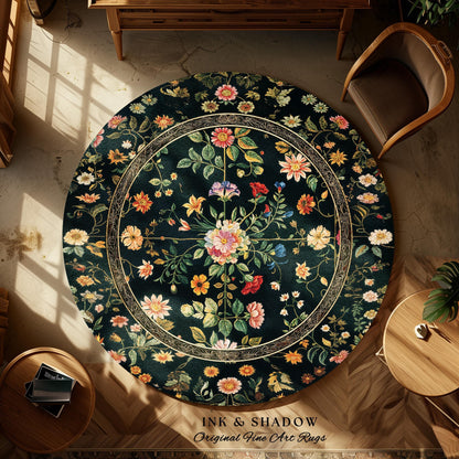 Dark Academia Wildflower Rug | Floral Aesthetic Ornate Gothic Home Decor Whimsical Rustic Housewarming Gift Dark Academia Ethereal Bedroom |