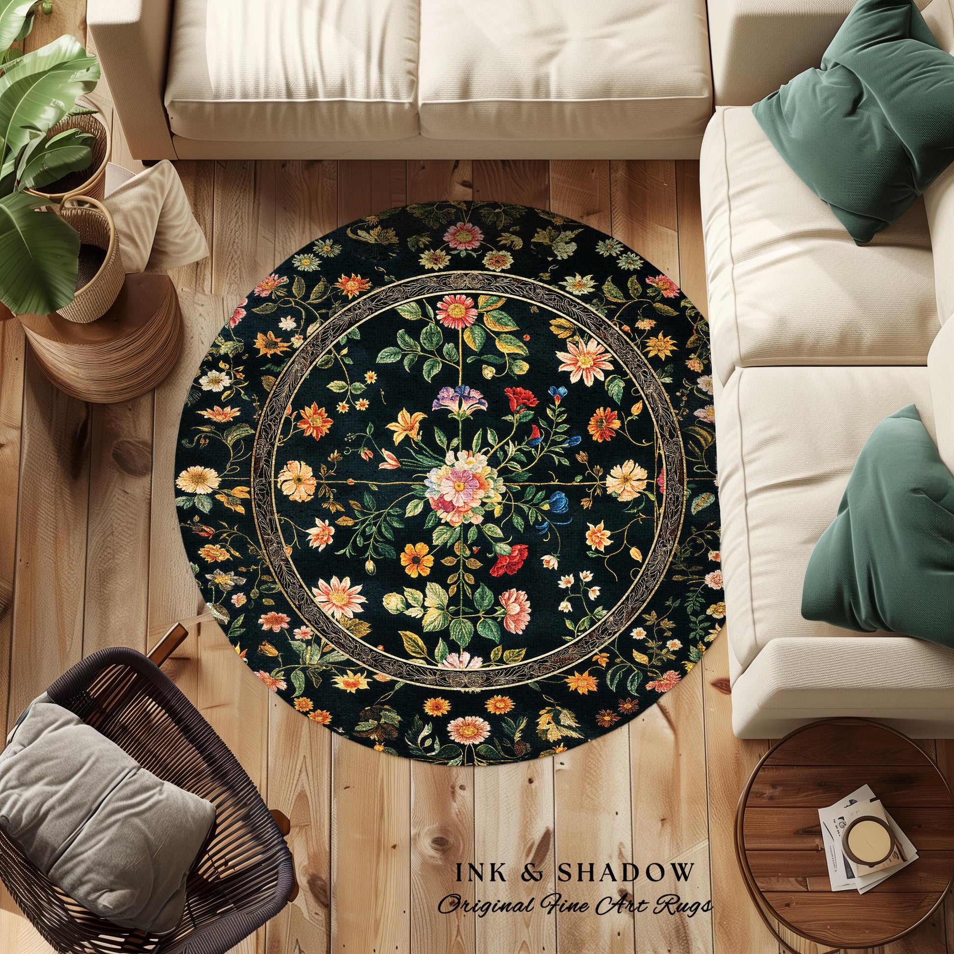 Dark Academia Wildflower Rug | Floral Aesthetic Ornate Gothic Home Decor Whimsical Rustic Housewarming Gift Dark Academia Ethereal Bedroom |